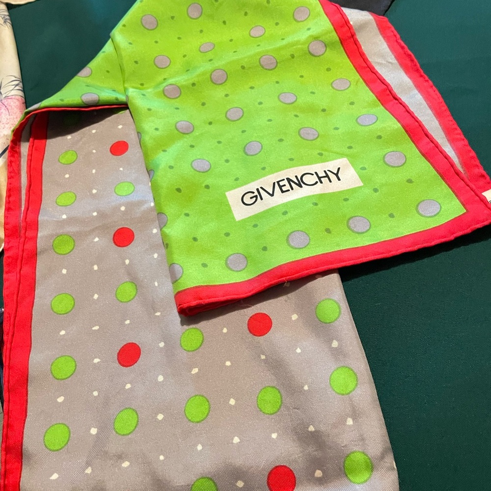 Givenchy Green and Gray Polka Dot Scarf